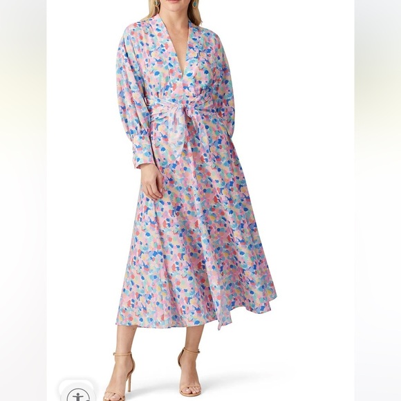 PALOMA BLUE Bronte Easter Colorful Midi Dress Boho front tie luxury women’s M - Picture 2 of 15